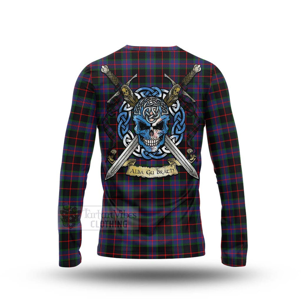 Nairn Tartan Long Sleeve T-Shirt with Family Crest Celtic Skull Style - Tartan Vibes Clothing