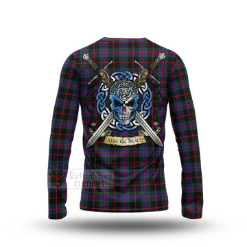 Nairn Tartan Long Sleeve T-Shirt with Family Crest Celtic Skull Style - Tartan Vibes Clothing