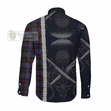 Tartan Vibes Clothing Nairn Tartan Long Sleeve Button Shirt with Family Crest Cross Sword Thistle Celtic Vibes