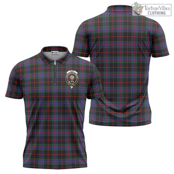 Nairn Tartan Zipper Polo Shirt with Family Crest - Tartan Vibes Clothing