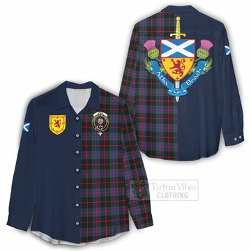 Nairn Tartan Women's Casual Shirt Alba with Scottish Lion Royal Arm Half Style - Tartan Vibes Clothing