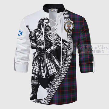 Nairn Tartan Clan Crest Ghillie Kilt Shirt with Highlander Warrior Celtic Style - Tartan Vibes Clothing