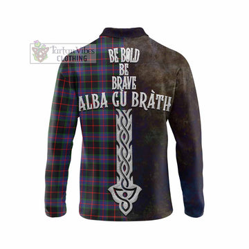 Nairn Tartan Family Crest Long Sleeve Polo Shirt Alba Gu Brath Be Brave Lion Ancient Style - Tartan Vibes Clothing