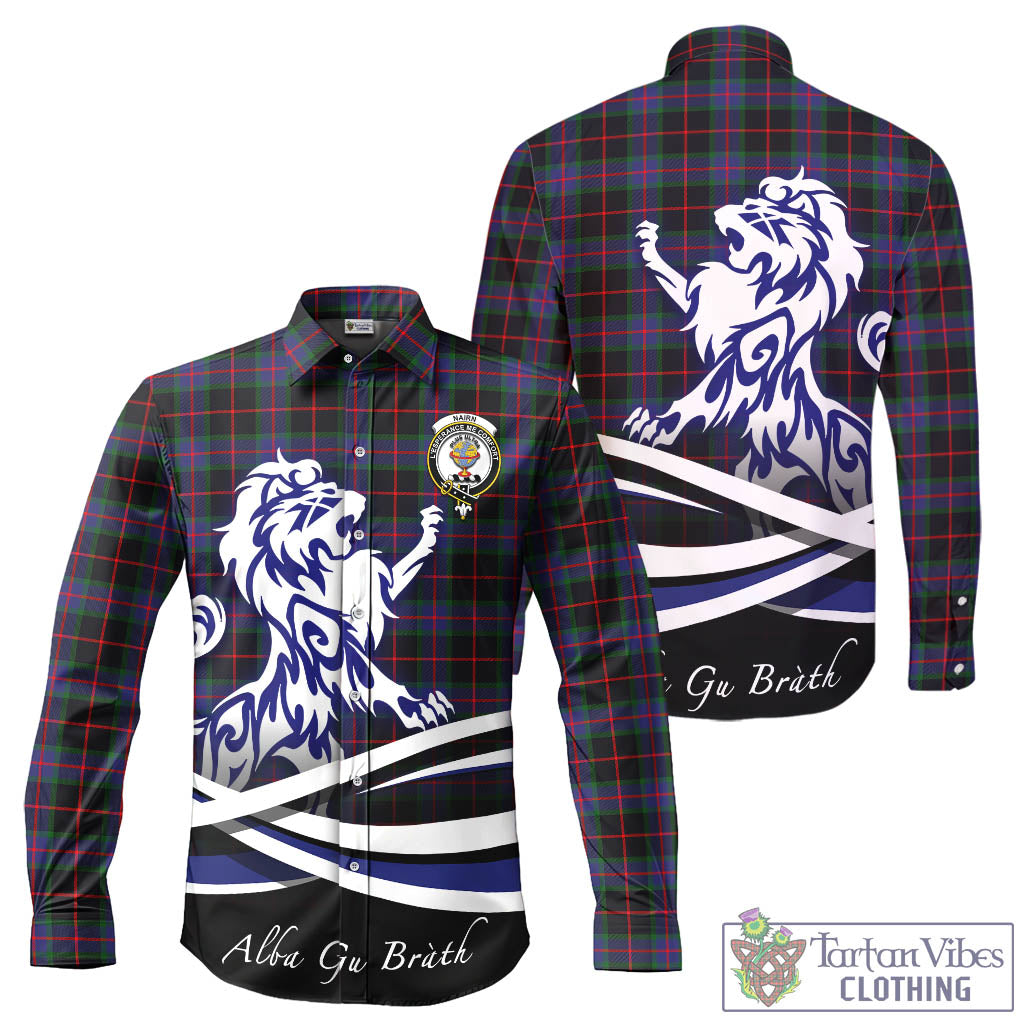 Nairn Tartan Long Sleeve Button Up Shirt with Alba Gu Brath Regal Lion Emblem - Tartan Vibes Clothing