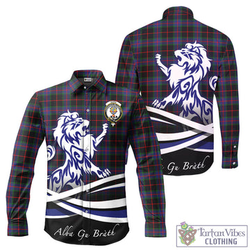 Nairn Tartan Long Sleeve Button Up Shirt with Alba Gu Brath Regal Lion Emblem - Tartan Vibes Clothing