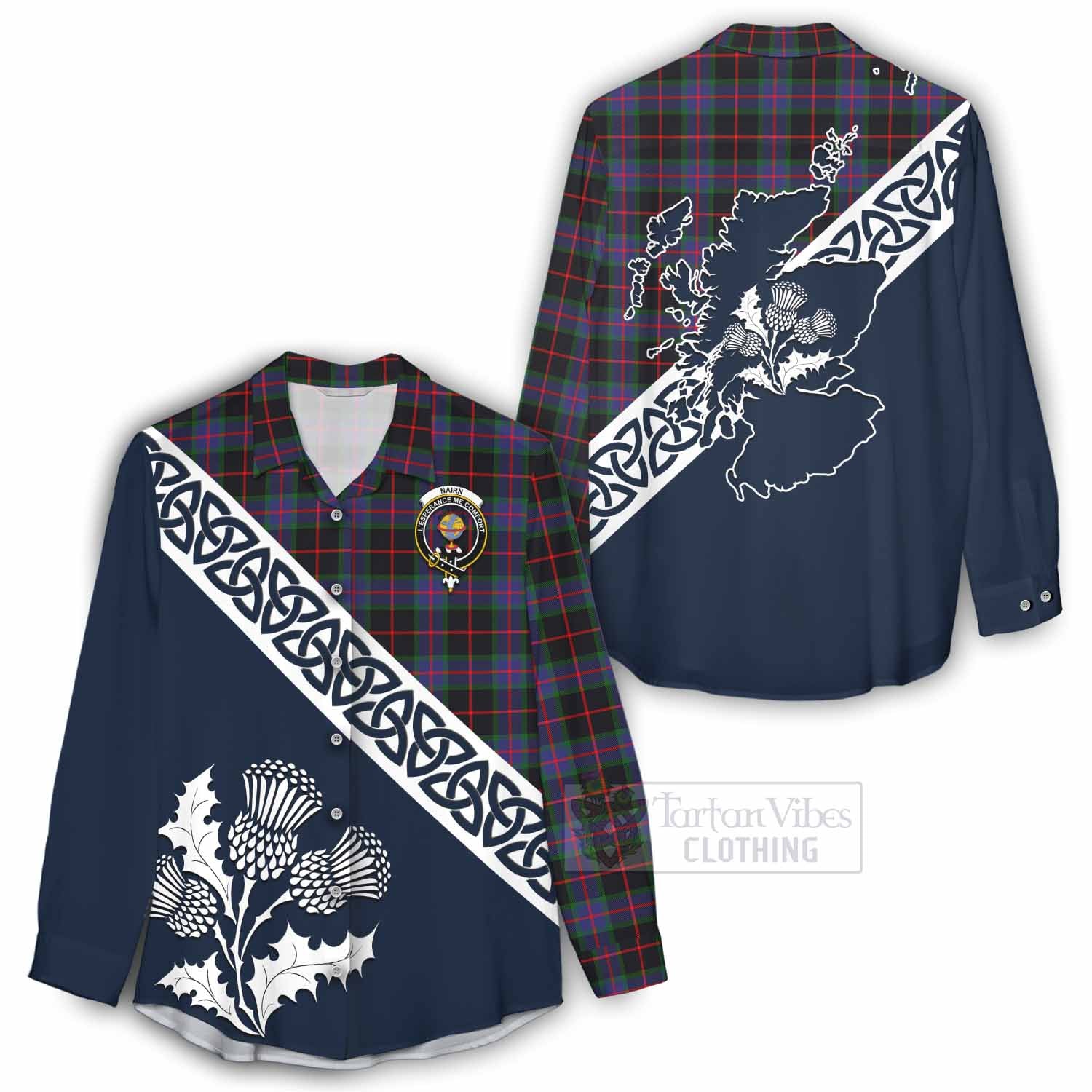 Nairn Tartan Women's Casual Shirt Featuring Thistle and Scotland Map - Tartan Vibes Clothing