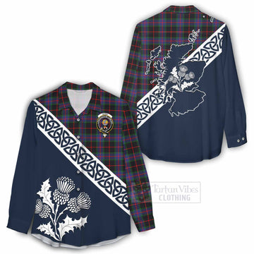 Nairn Tartan Women's Casual Shirt Featuring Thistle and Scotland Map - Tartan Vibes Clothing