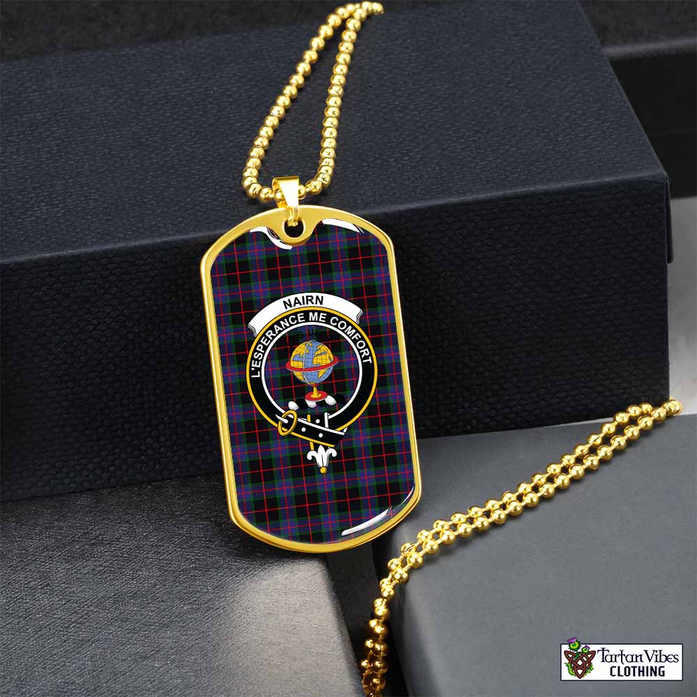 Nairn Tartan Dog Tag Necklace with Family Crest Gold No - Tartan Vibes Clothing