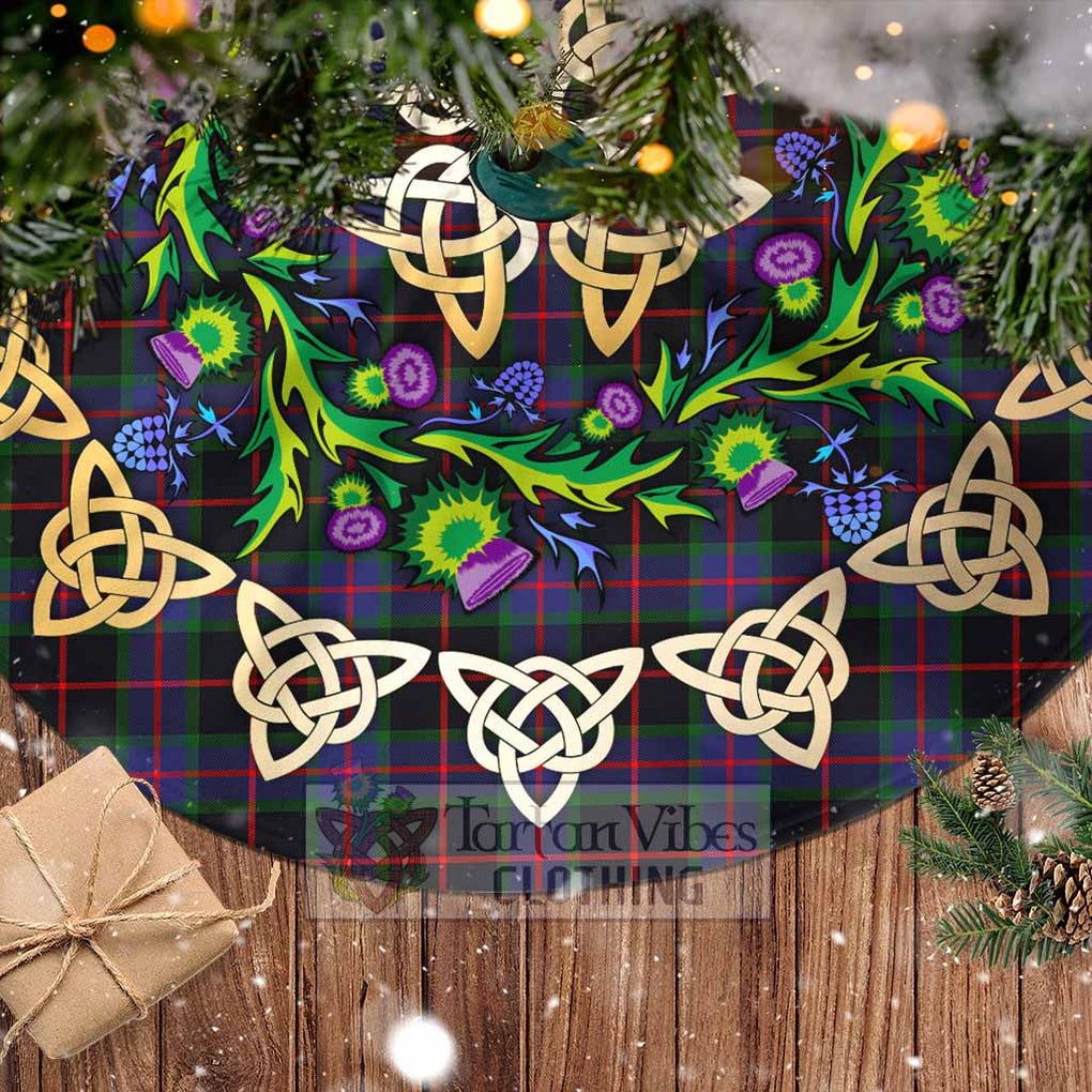 Tartan Vibes Clothing Nairn Tartan Christmas Tree Skirt with Thistle Celtic Knot Style