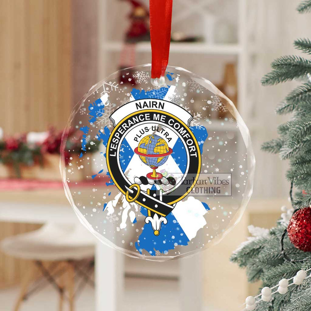 Nairn Clan Crest Christmas Glass Ornament with Scotland Map - 2D-tartanvibesclothing