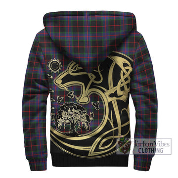 Nairn Tartan Sherpa Hoodie with Family Crest Celtic Wolf Style - Tartan Vibes Clothing