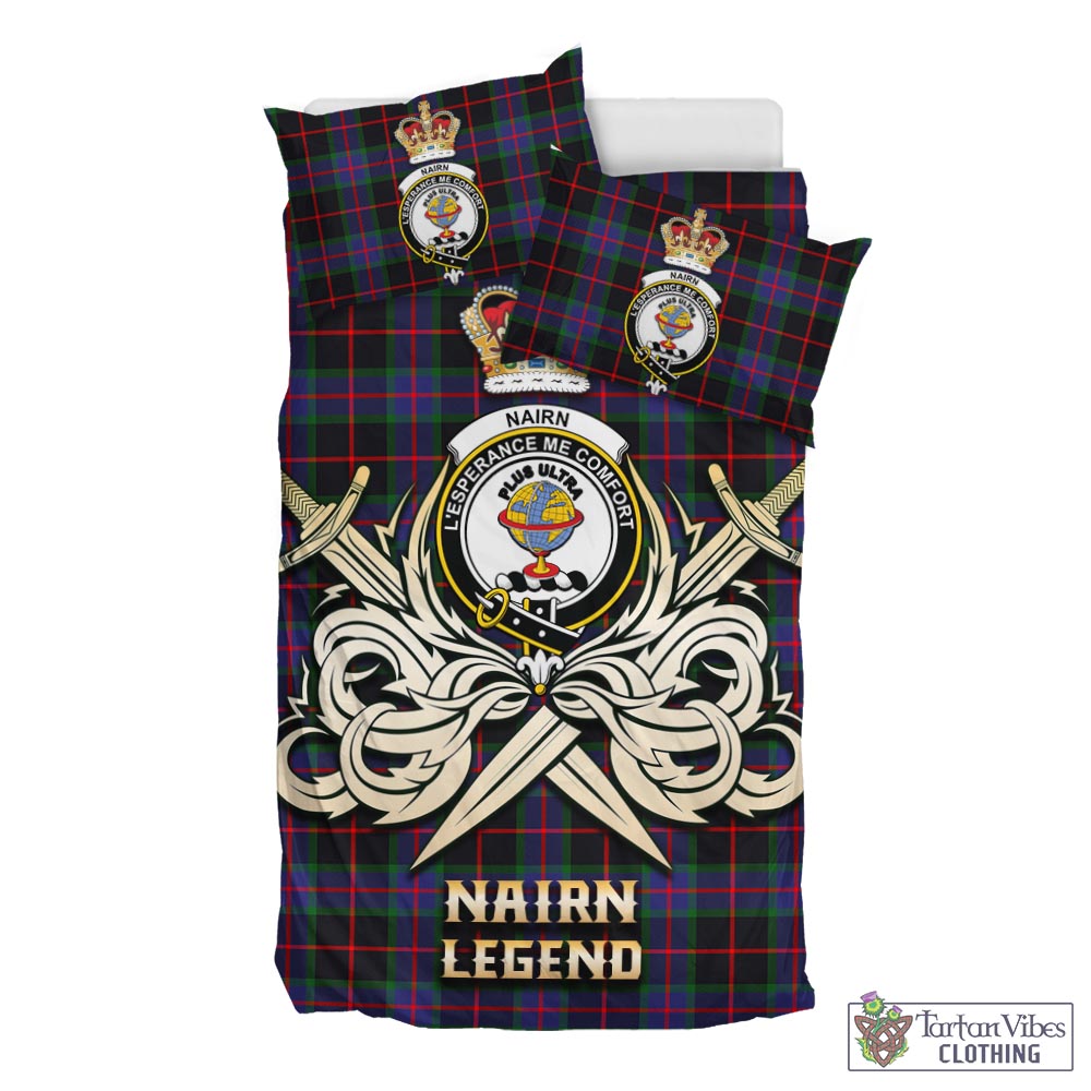 Tartan Vibes Clothing Nairn Tartan Bedding Set with Clan Crest and the Golden Sword of Courageous Legacy