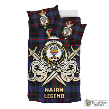 Tartan Vibes Clothing Nairn Tartan Bedding Set with Clan Crest and the Golden Sword of Courageous Legacy
