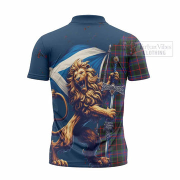 Nairn Tartan Family Crest Zipper Polo Shirt with Scottish Majestic Lion - Tartan Vibes Clothing