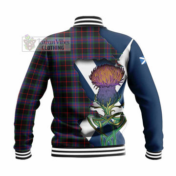 Tartan Vibes Clothing Nairn Tartan Family Crest Baseball Jacket Scottish Thistle Celtic Inspired