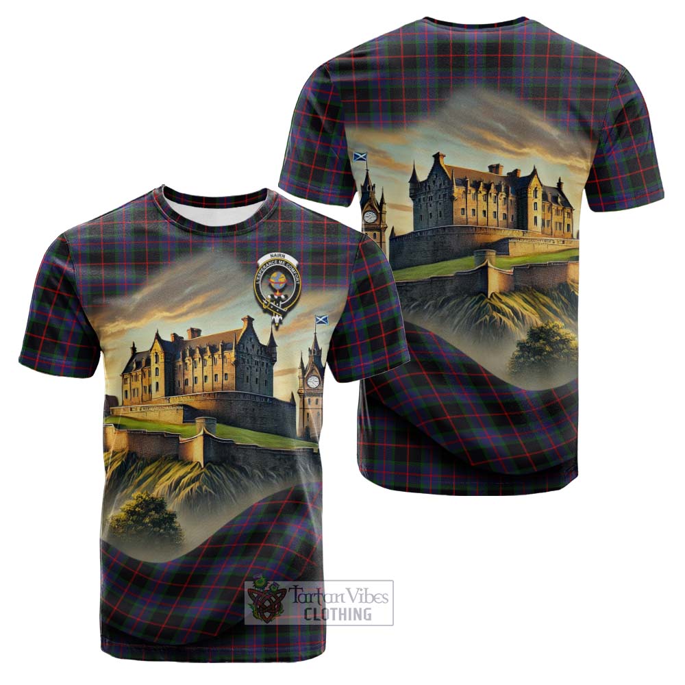 Tartan Vibes Clothing Nairn Tartan Family Crest Cotton T-shirt with Scottish Ancient Castle Style