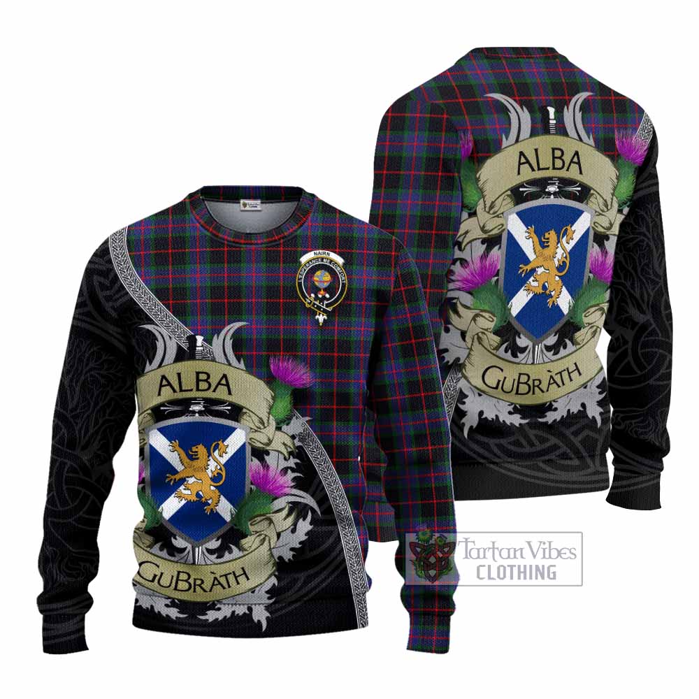 Nairn Tartan Family Crest Knitted Sweater Lion Rampant Royal Thistle Shield Celtic Inspired - Tartan Vibes Clothing