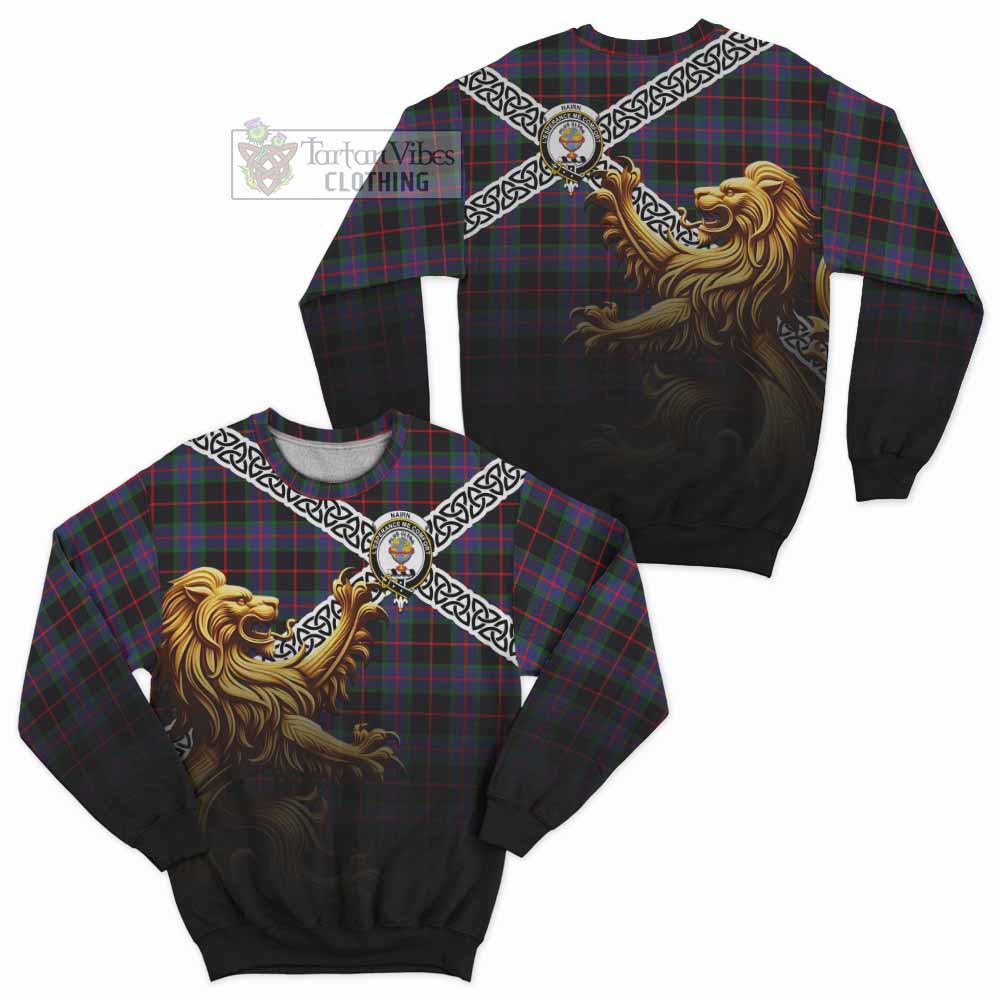 Nairn Crest Tartan Sweatshirt with Golden Lion Emblem Celtic Style - Tartan Vibes Clothing