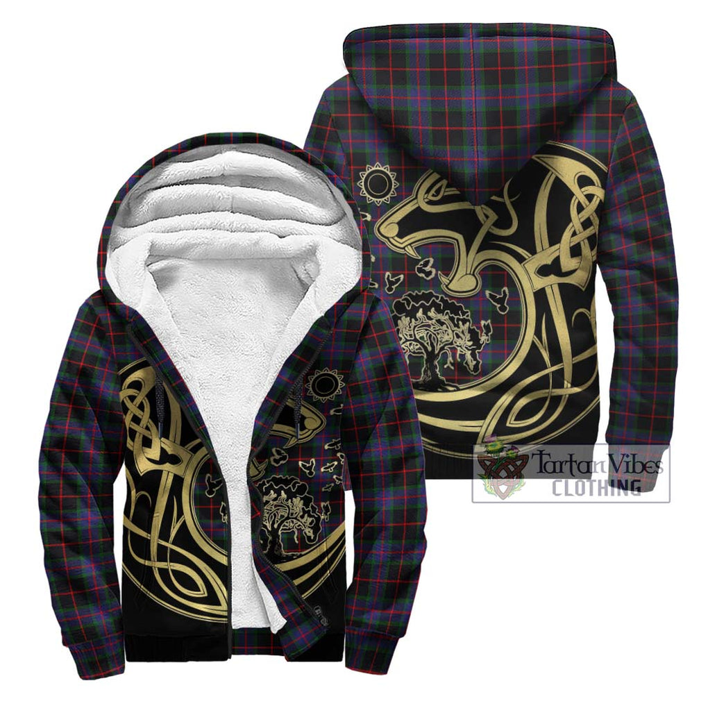 Nairn Tartan Sherpa Hoodie with Family Crest Celtic Wolf Style Unisex - Tartan Vibes Clothing