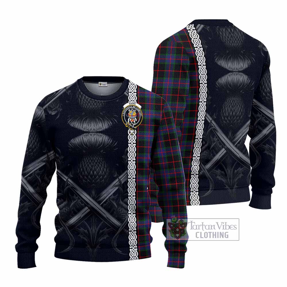 Nairn Tartan Knitted Sweater with Family Crest Cross Sword Thistle Celtic Vibes - Tartan Vibes Clothing