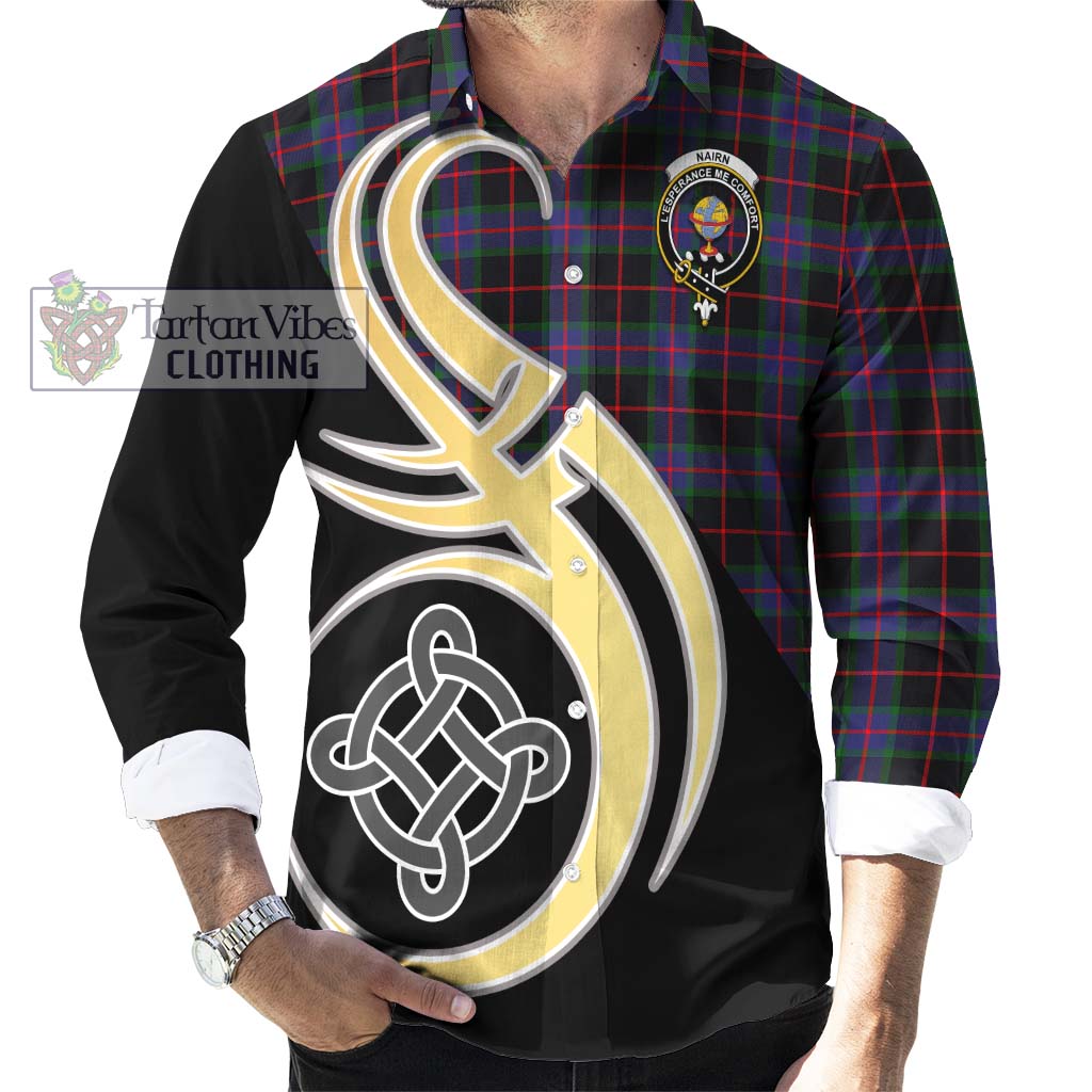 Nairn Tartan Long Sleeve Button Shirt with Family Crest and Celtic Symbol Style - Tartan Vibes Clothing