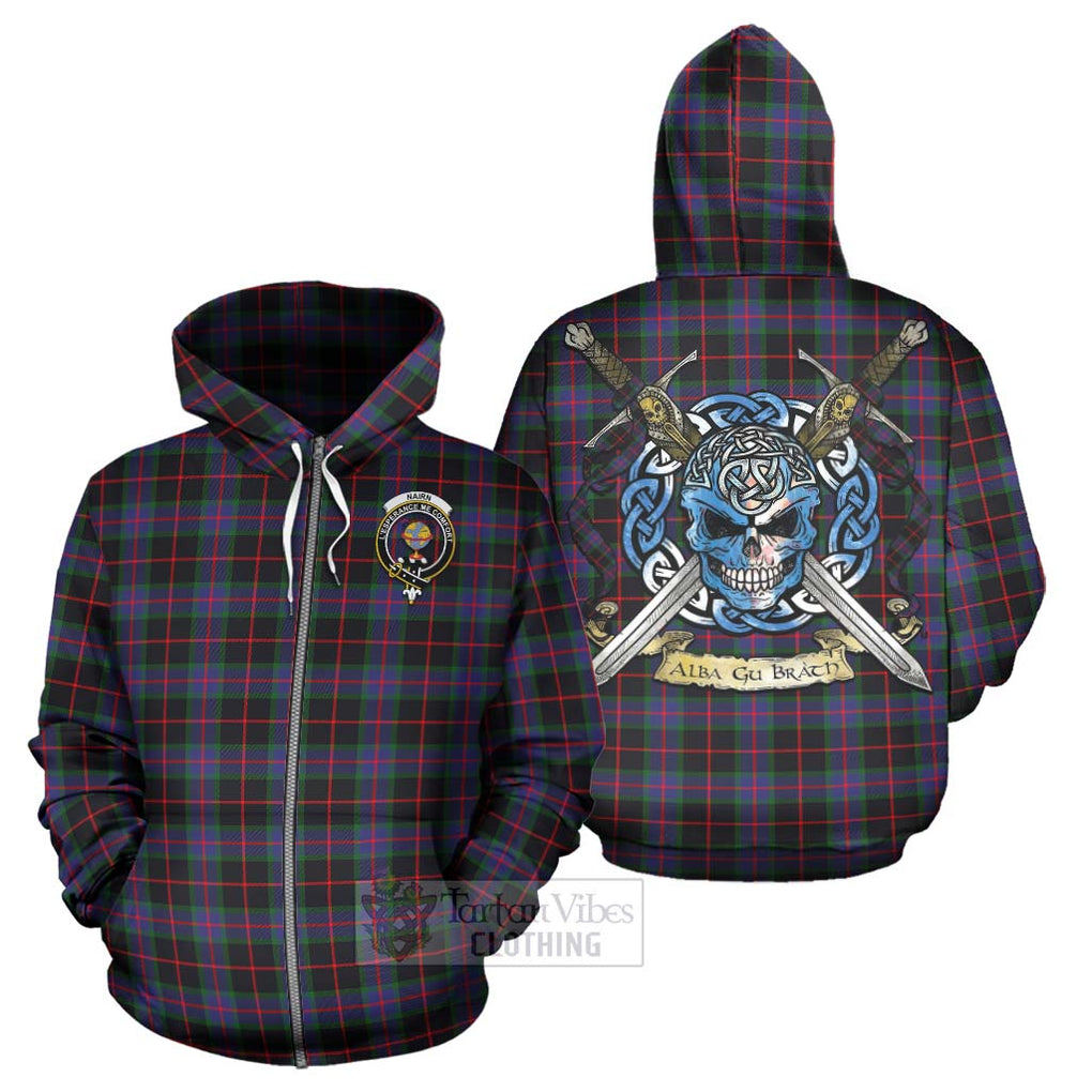 Nairn Tartan Hoodie with Family Crest Celtic Skull Style - Tartan Vibes Clothing