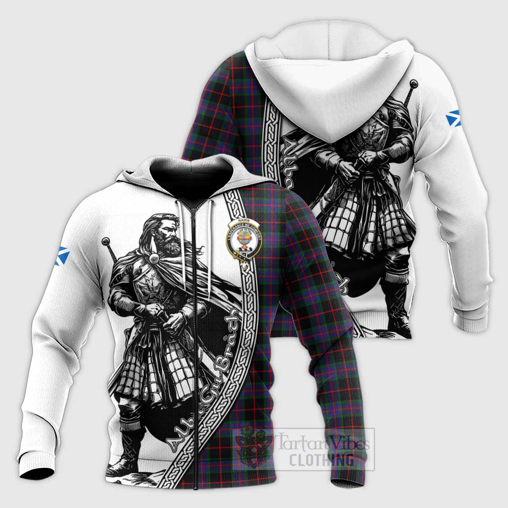 Nairn Tartan Clan Crest Knitted Hoodie with Highlander Warrior Celtic Style Unisex Knitted Zip Hoodie - Tartan Vibes Clothing