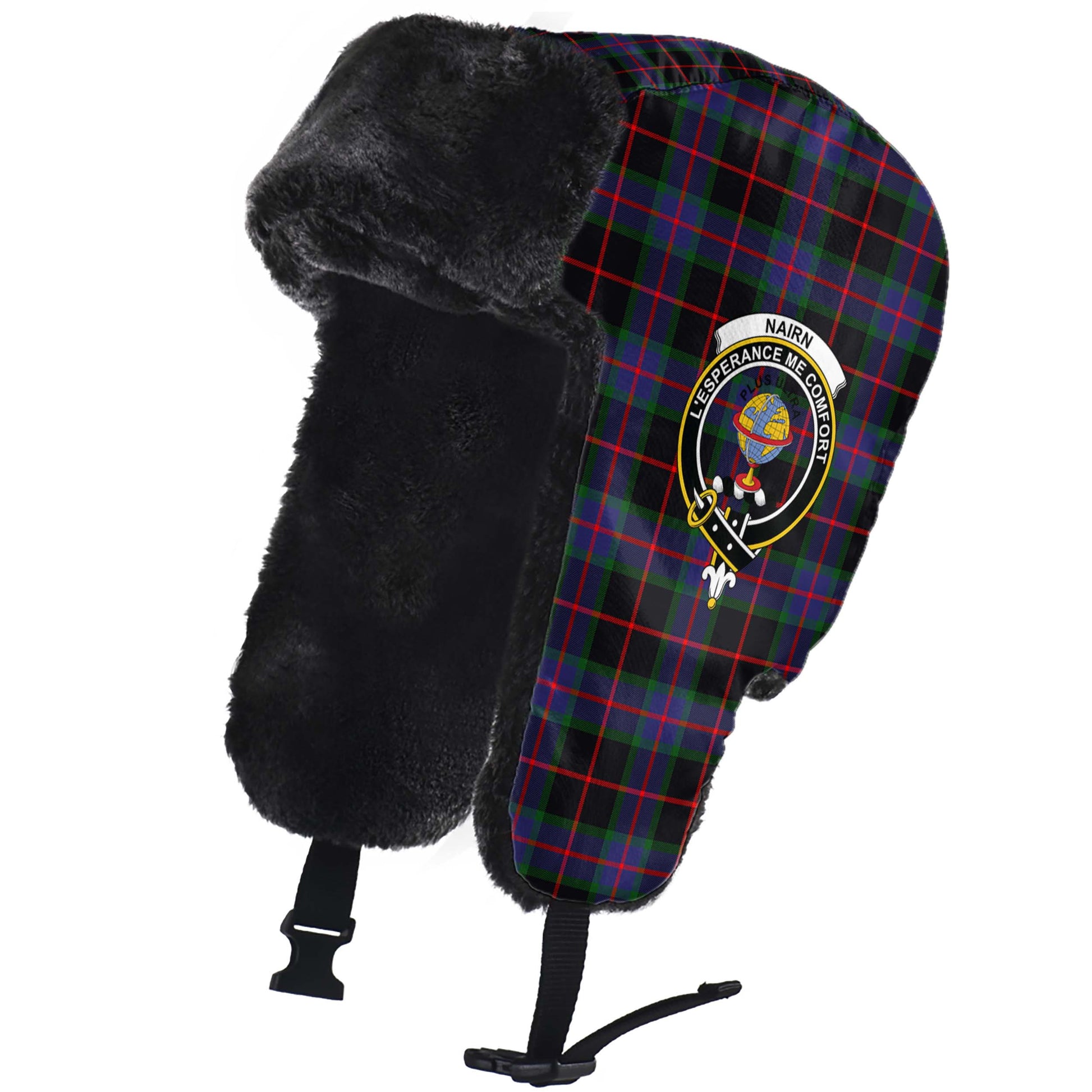Nairn Tartan Winter Trapper Hat with Family Crest - Tartan Vibes Clothing