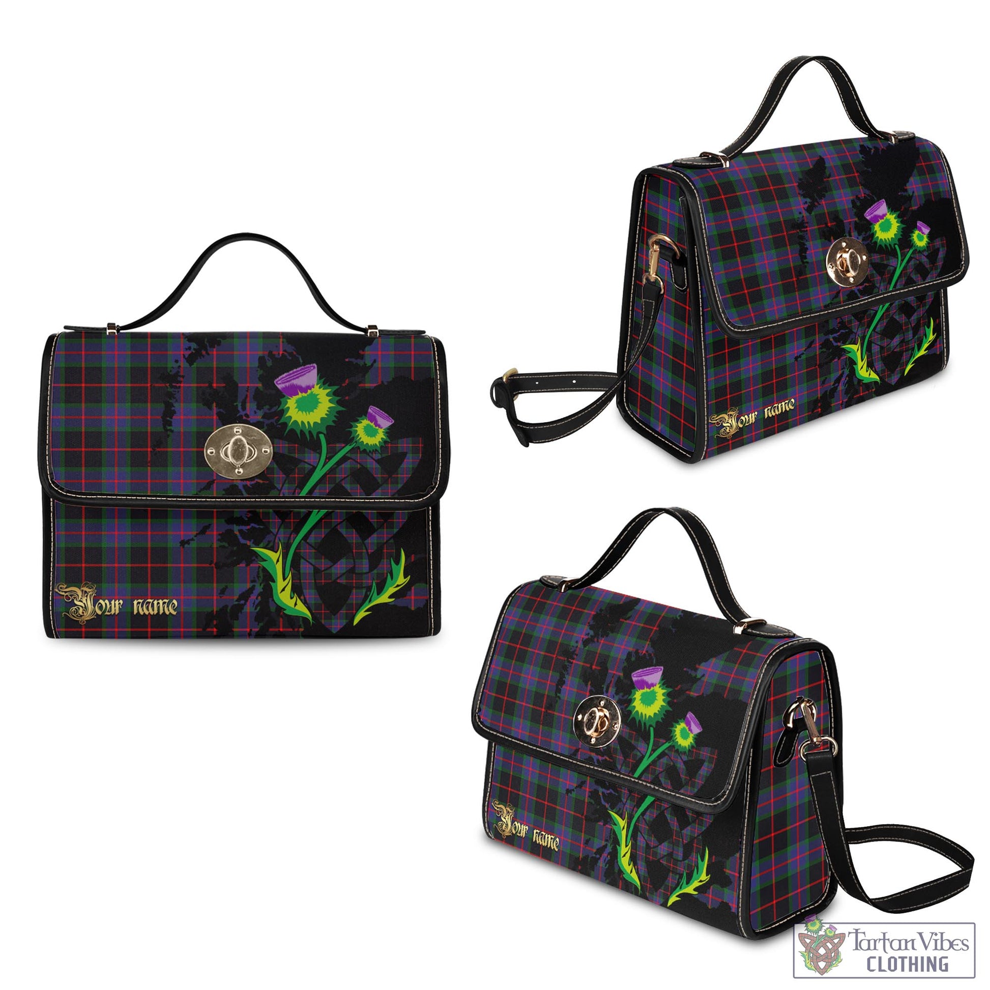 Tartan Vibes Clothing Nairn Tartan Waterproof Canvas Bag with Scotland Map and Thistle Celtic Accents