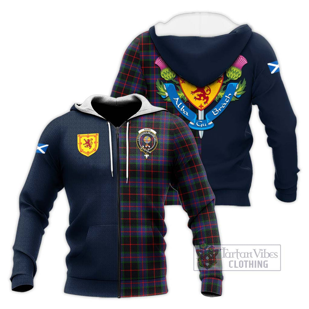 Nairn Tartan Knitted Hoodie Alba with Scottish Lion Royal Arm Half Style Unisex Knitted Zip Hoodie - Tartan Vibes Clothing