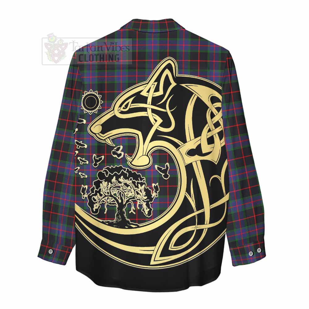 Nairn Tartan Women's Casual Shirt with Family Crest Celtic Wolf Style - Tartan Vibes Clothing