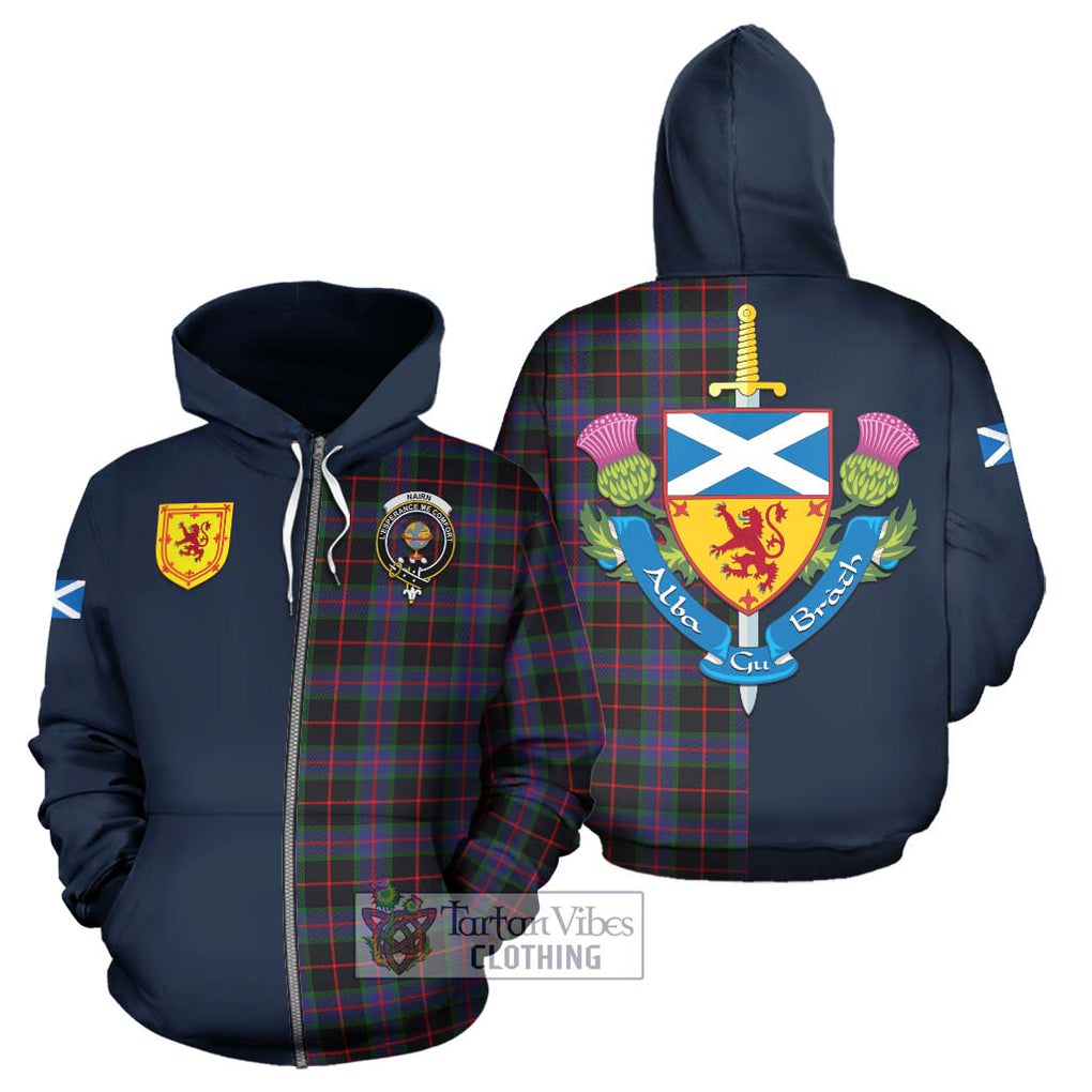 Nairn Tartan Hoodie Alba with Scottish Lion Royal Arm Half Style - Tartan Vibes Clothing