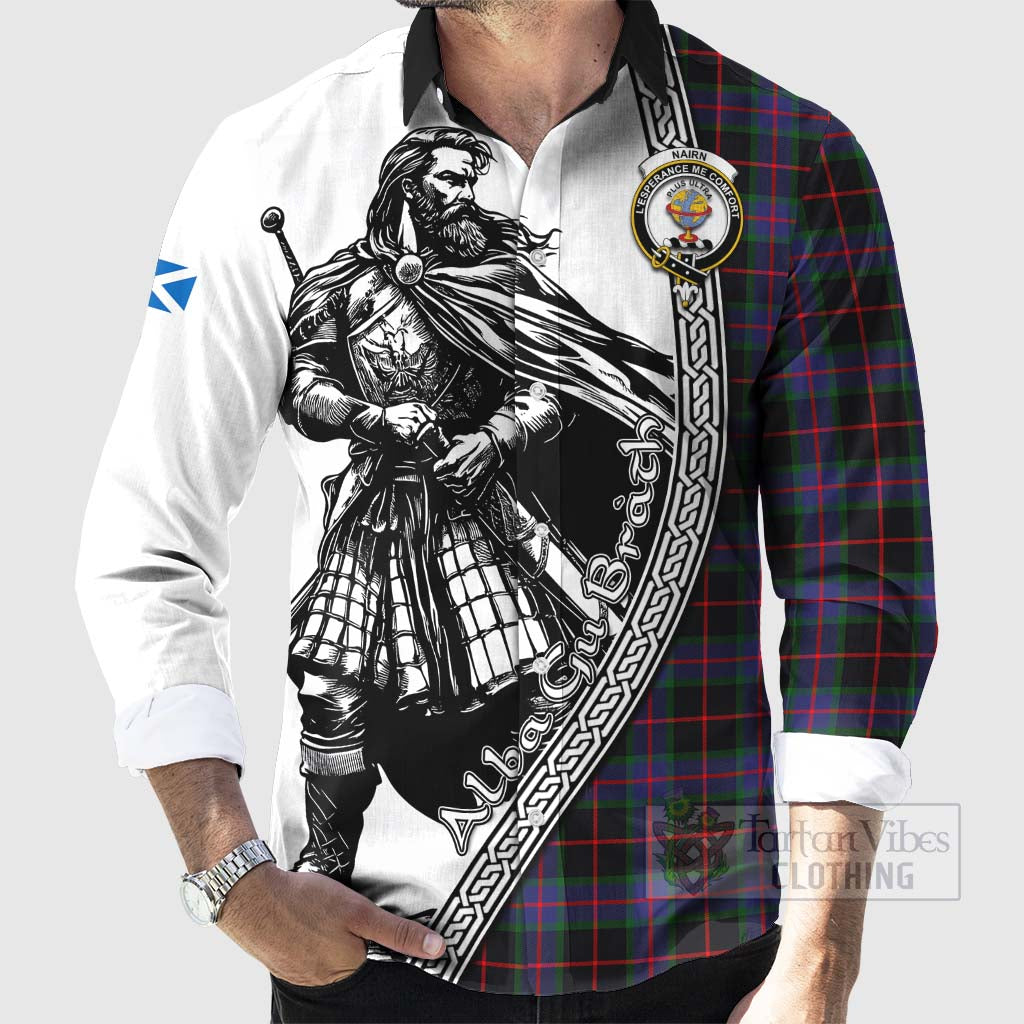 Nairn Tartan Clan Crest Long Sleeve Button Shirt with Highlander Warrior Celtic Style - Tartan Vibes Clothing