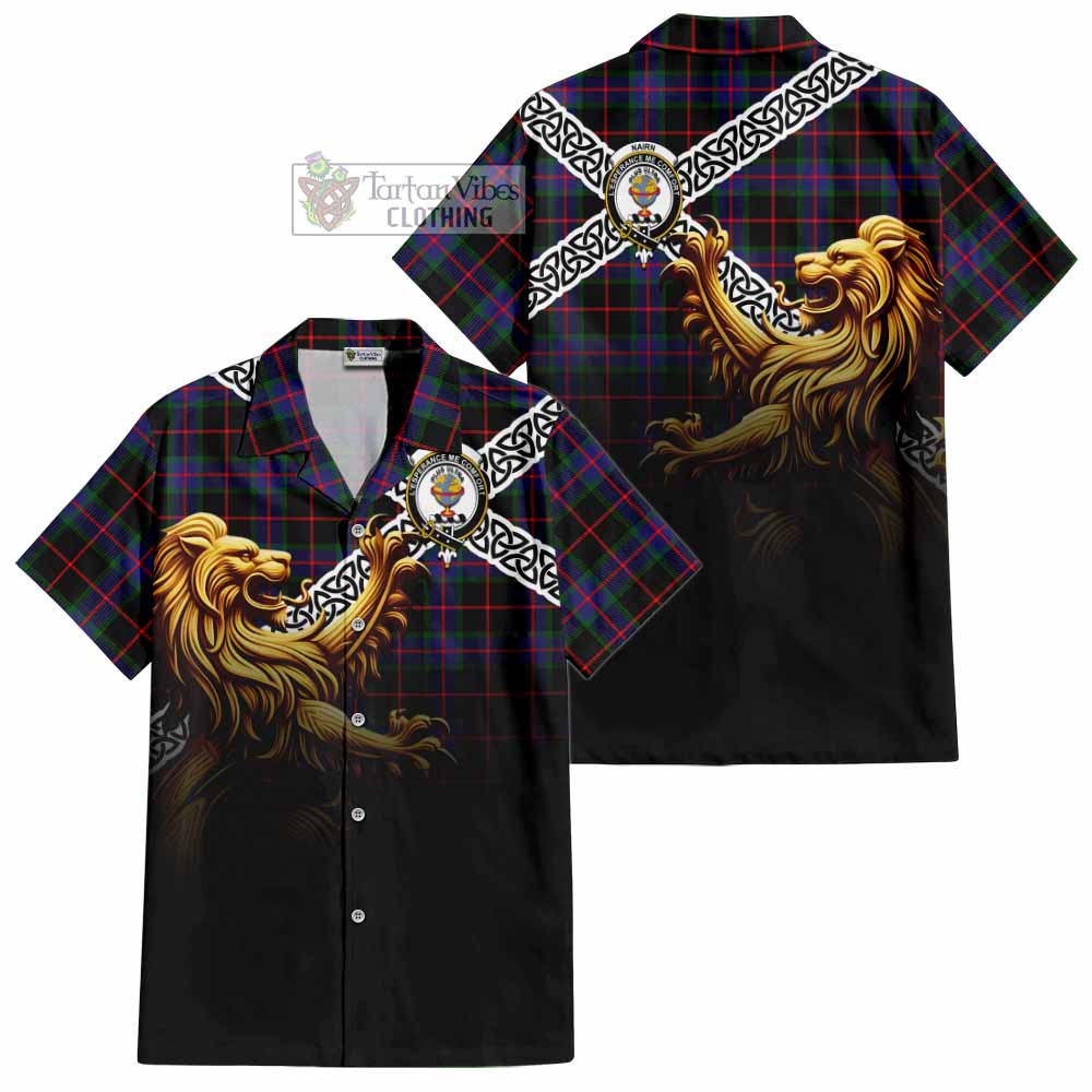 Nairn Crest Tartan Hawaiian Shirt with Golden Lion Emblem Celtic Style - Tartan Vibes Clothing