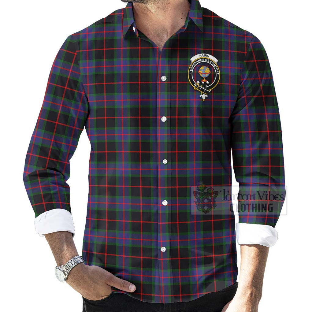 Nairn Tartan Long Sleeve Button Shirt with Family Crest Celtic Skull Style - Tartan Vibes Clothing