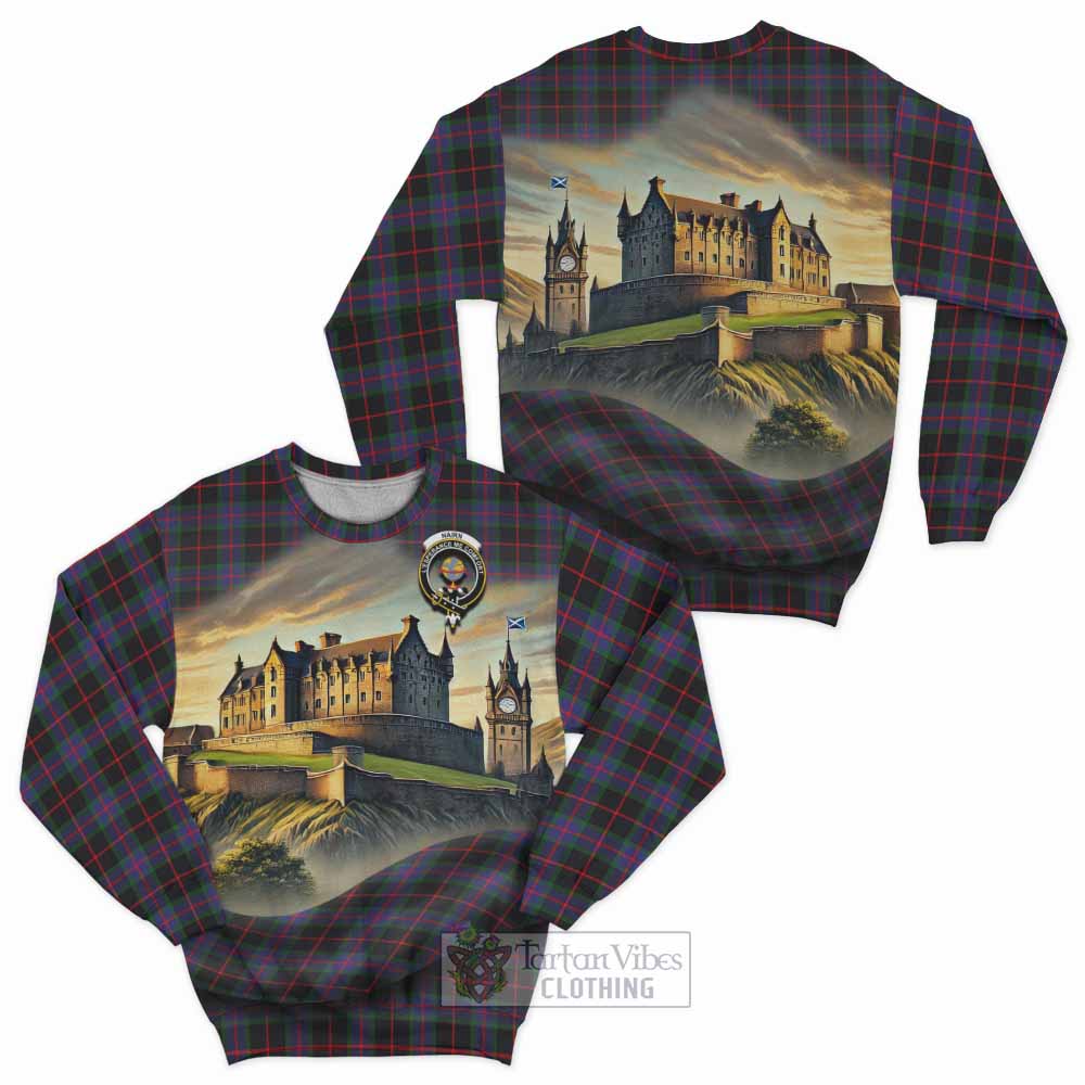 Nairn Tartan Family Crest Sweatshirt with Scottish Ancient Castle Style - Tartan Vibes Clothing