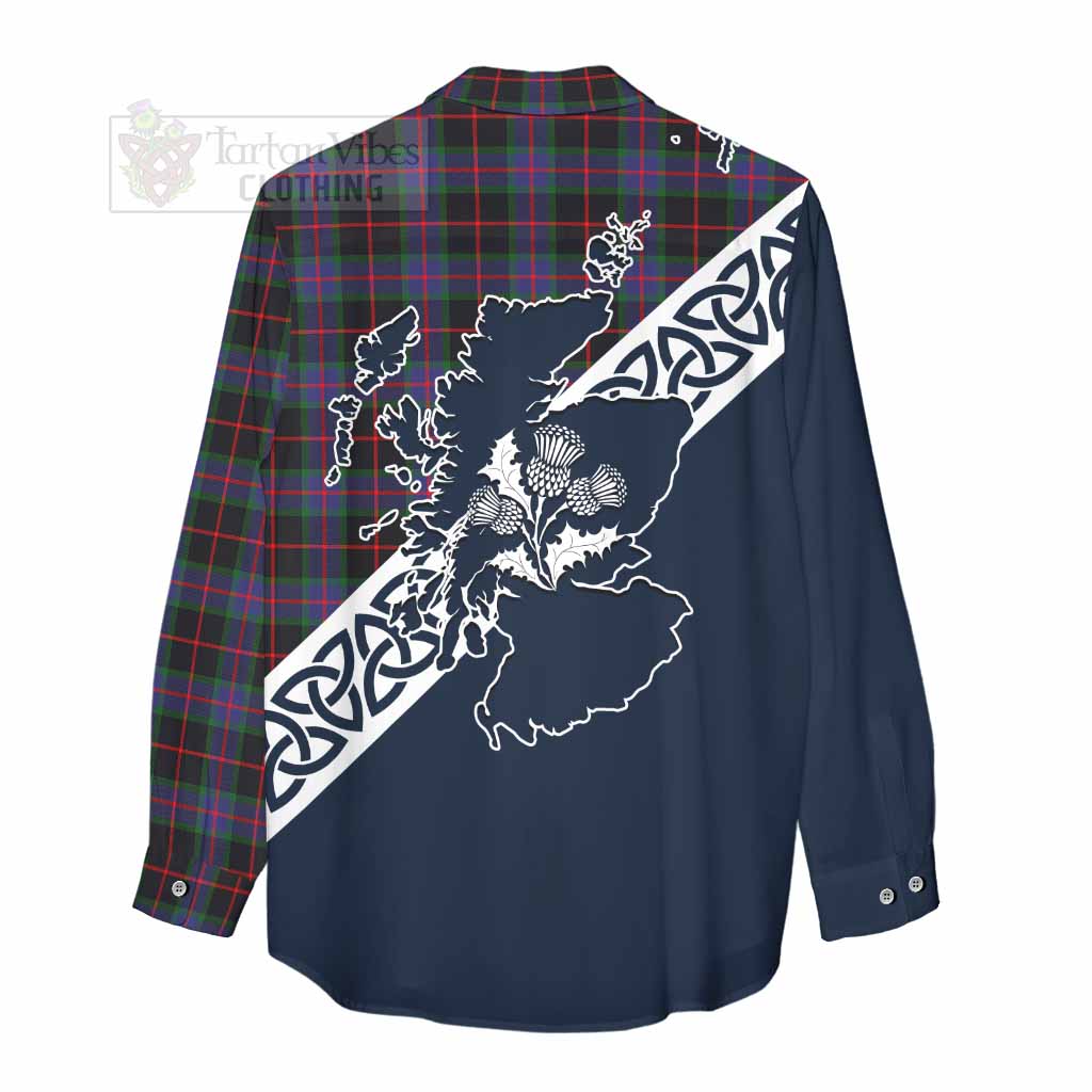 Nairn Tartan Women's Casual Shirt Featuring Thistle and Scotland Map - Tartan Vibes Clothing
