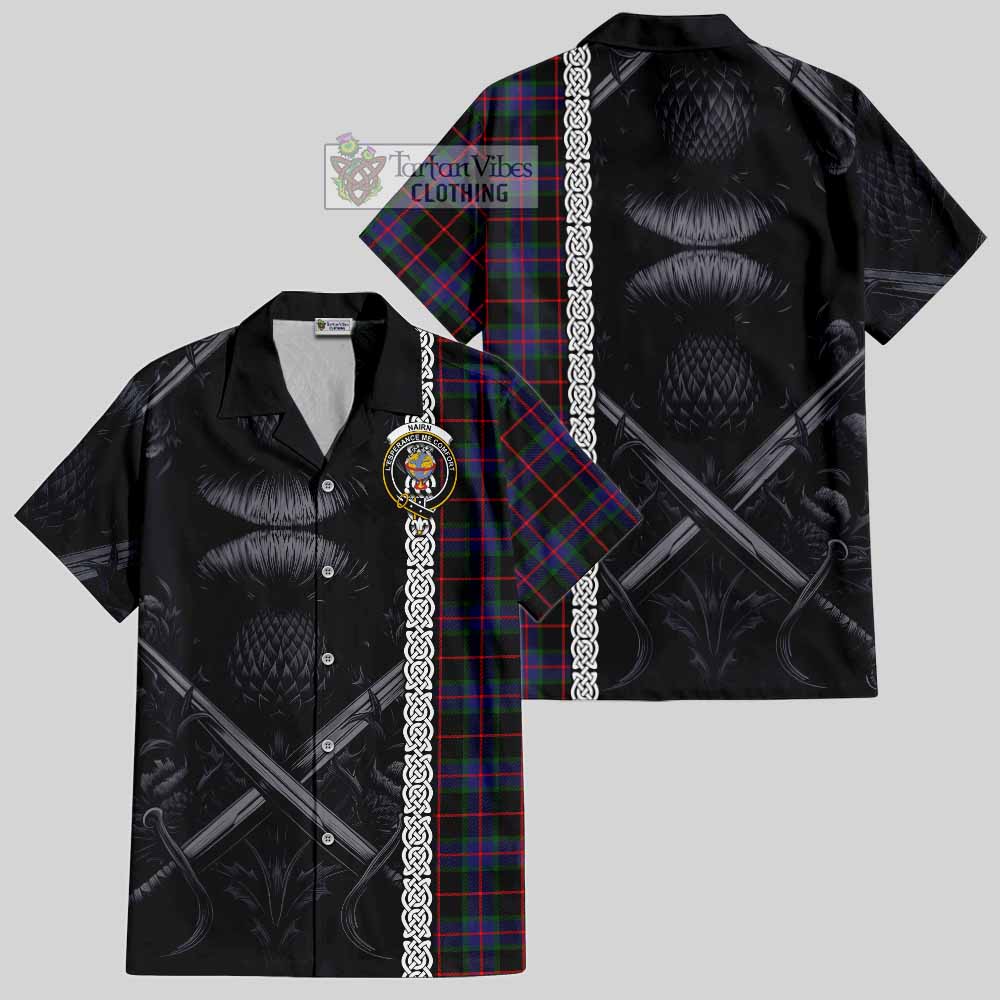 Nairn Tartan Hawaiian Shirt with Family Crest Cross Sword Thistle Celtic Vibes - Tartan Vibes Clothing
