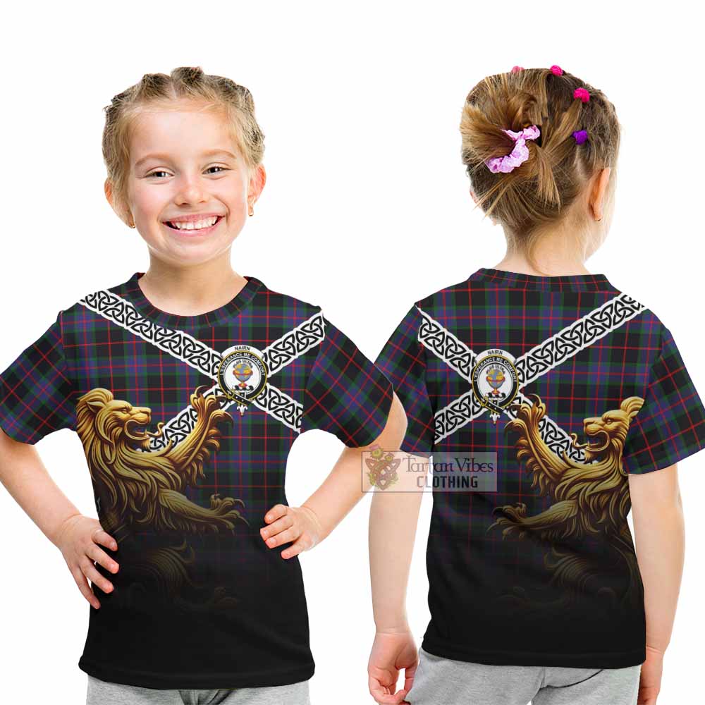 Nairn Crest Tartan Kid T-Shirt with Golden Lion Emblem Celtic Style - Tartan Vibes Clothing