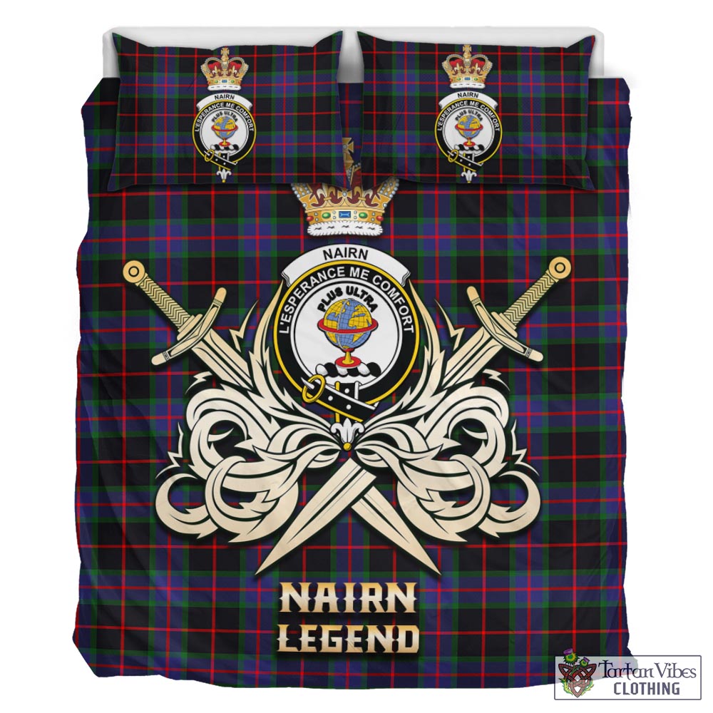 Tartan Vibes Clothing Nairn Tartan Bedding Set with Clan Crest and the Golden Sword of Courageous Legacy
