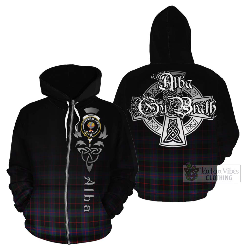 Tartan Vibes Clothing Nairn Tartan Cotton Hoodie Featuring Alba Gu Brath Family Crest Celtic Inspired