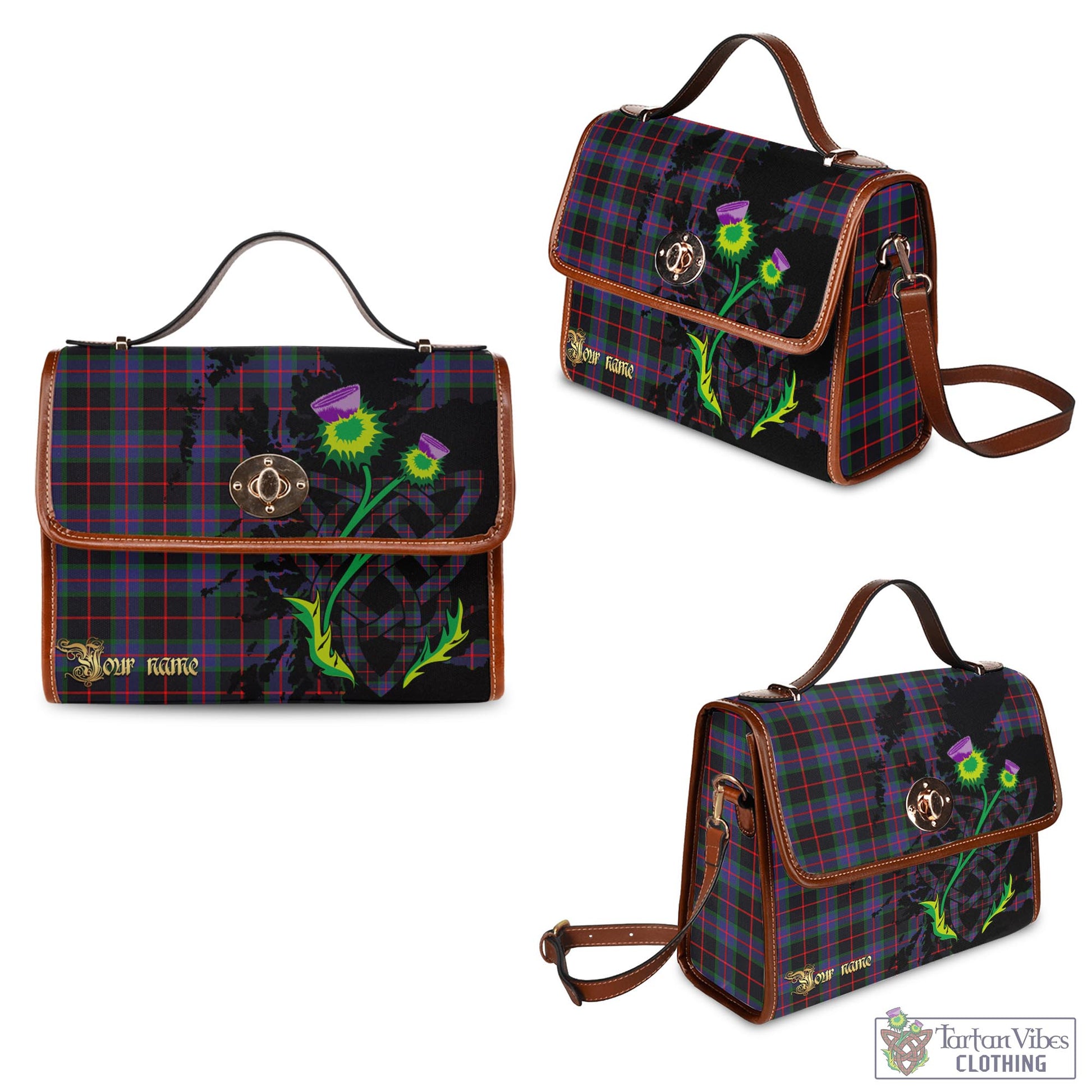 Tartan Vibes Clothing Nairn Tartan Waterproof Canvas Bag with Scotland Map and Thistle Celtic Accents