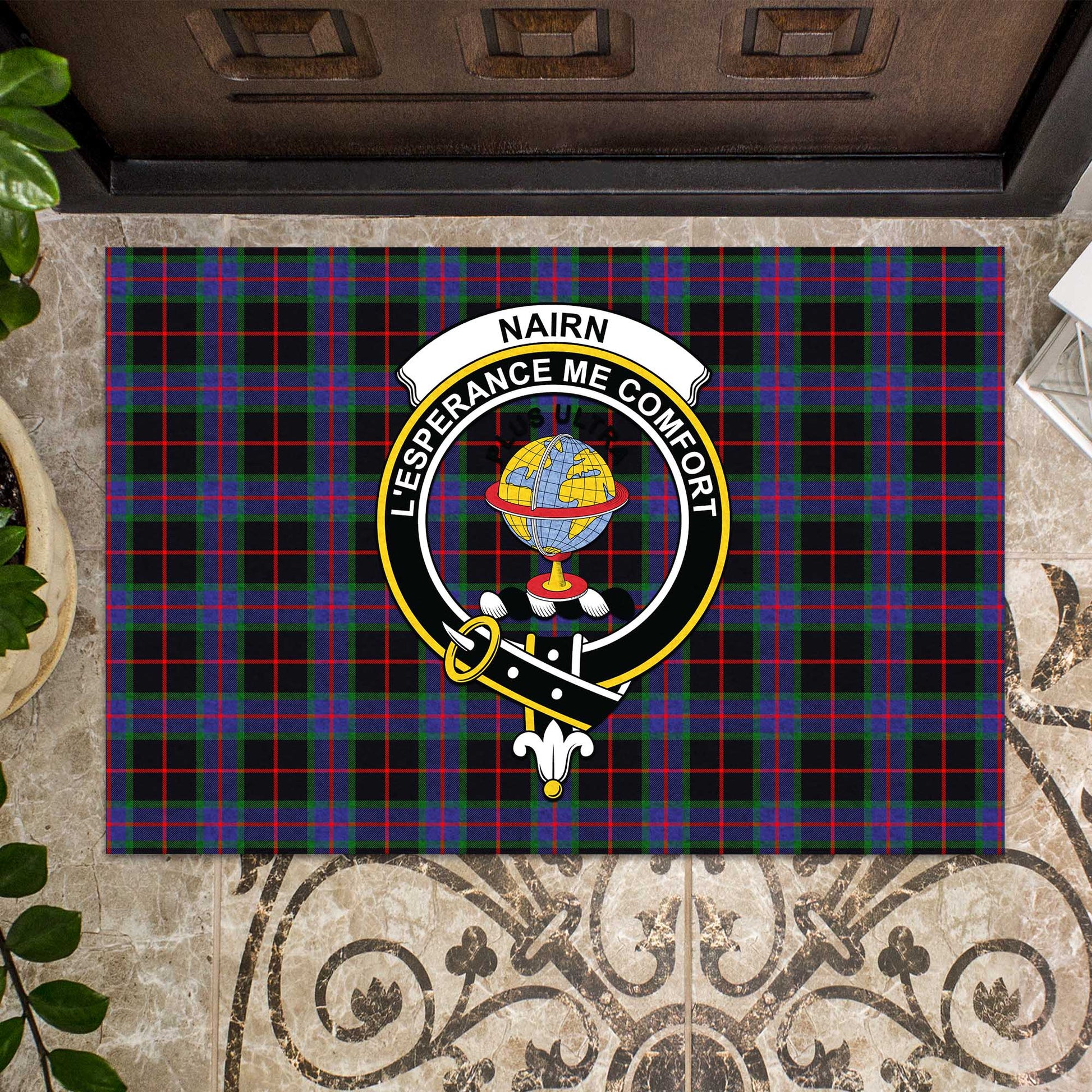 Nairn Tartan Rubber Doormat with Family Crest - Tartan Vibes Clothing