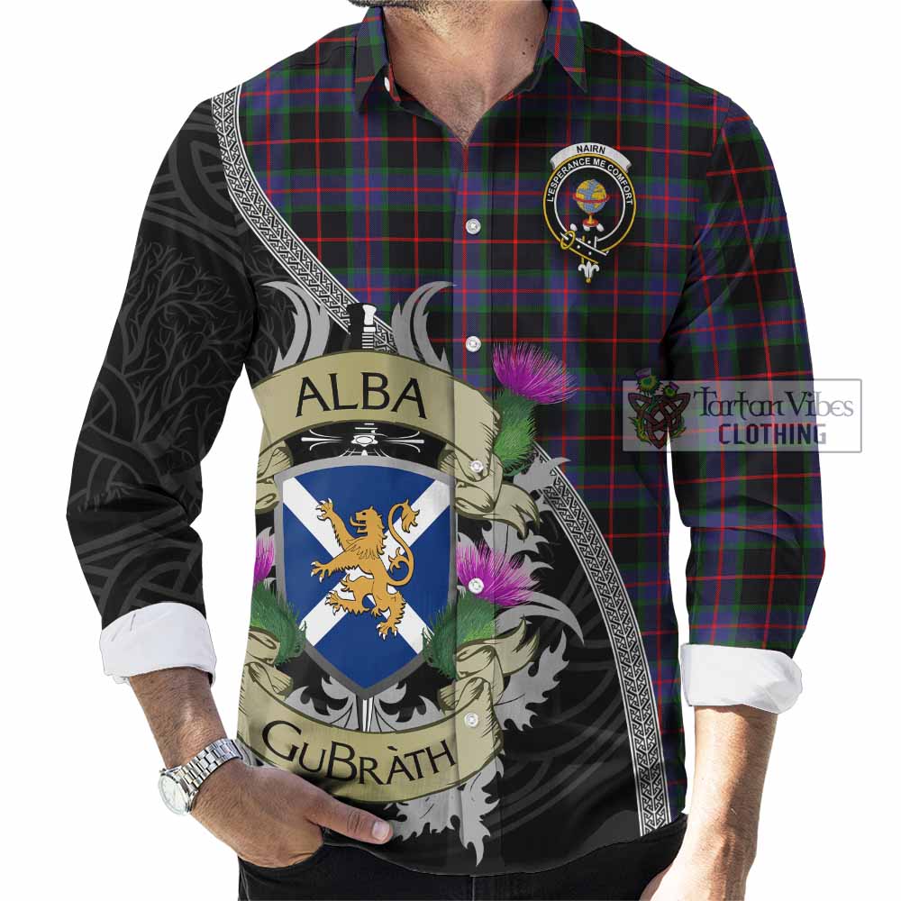 Nairn Tartan Family Crest Long Sleeve Button Shirt Lion Rampant Royal Thistle Shield Celtic Inspired - Tartan Vibes Clothing