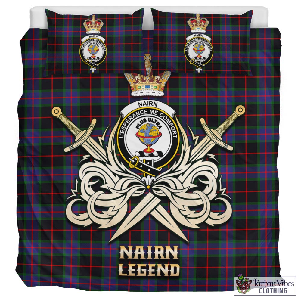 Tartan Vibes Clothing Nairn Tartan Bedding Set with Clan Crest and the Golden Sword of Courageous Legacy