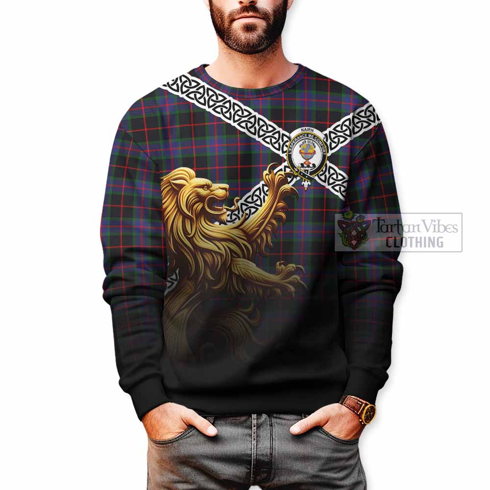 Nairn Crest Tartan Sweatshirt with Golden Lion Emblem Celtic Style - Tartan Vibes Clothing