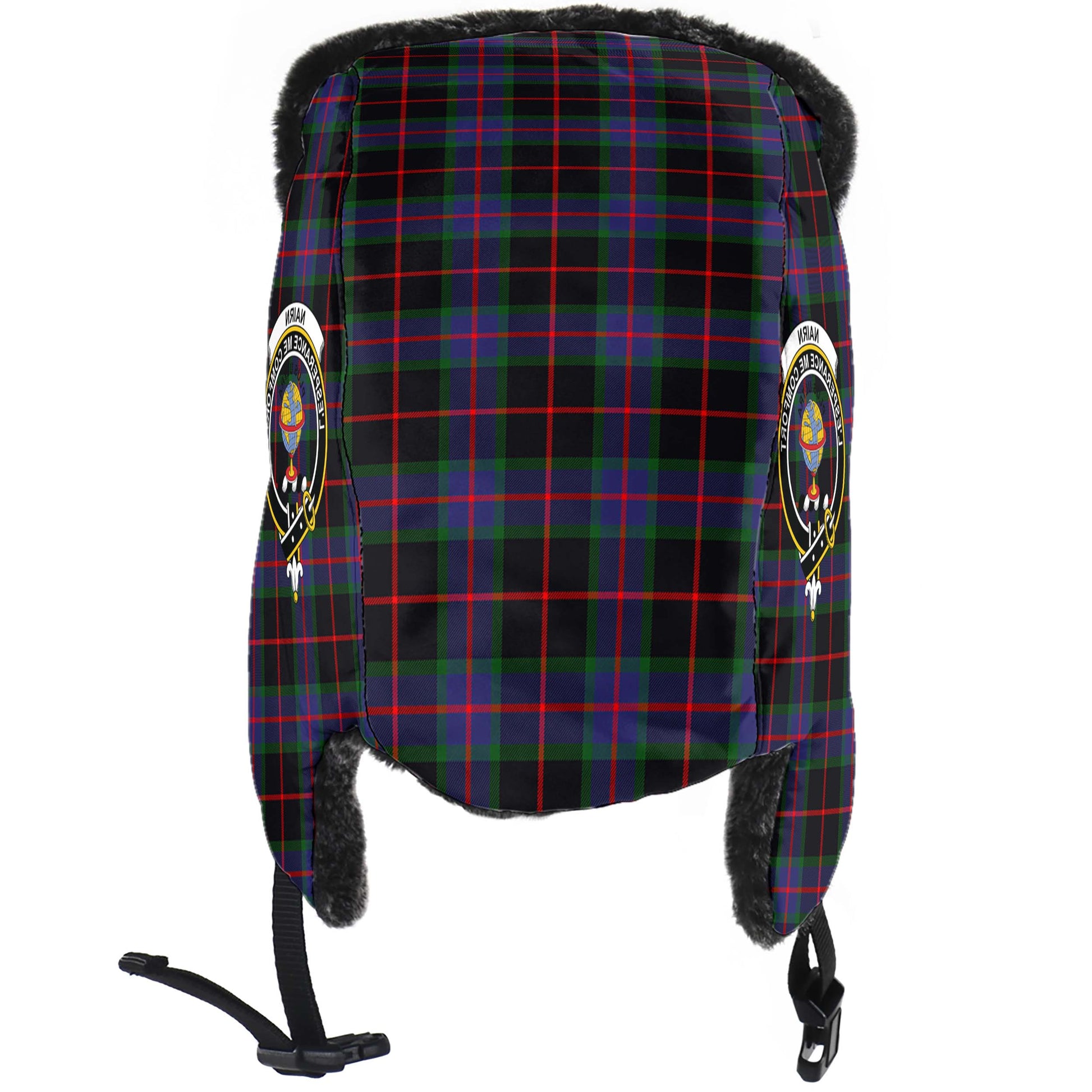 Nairn Tartan Winter Trapper Hat with Family Crest - Tartan Vibes Clothing