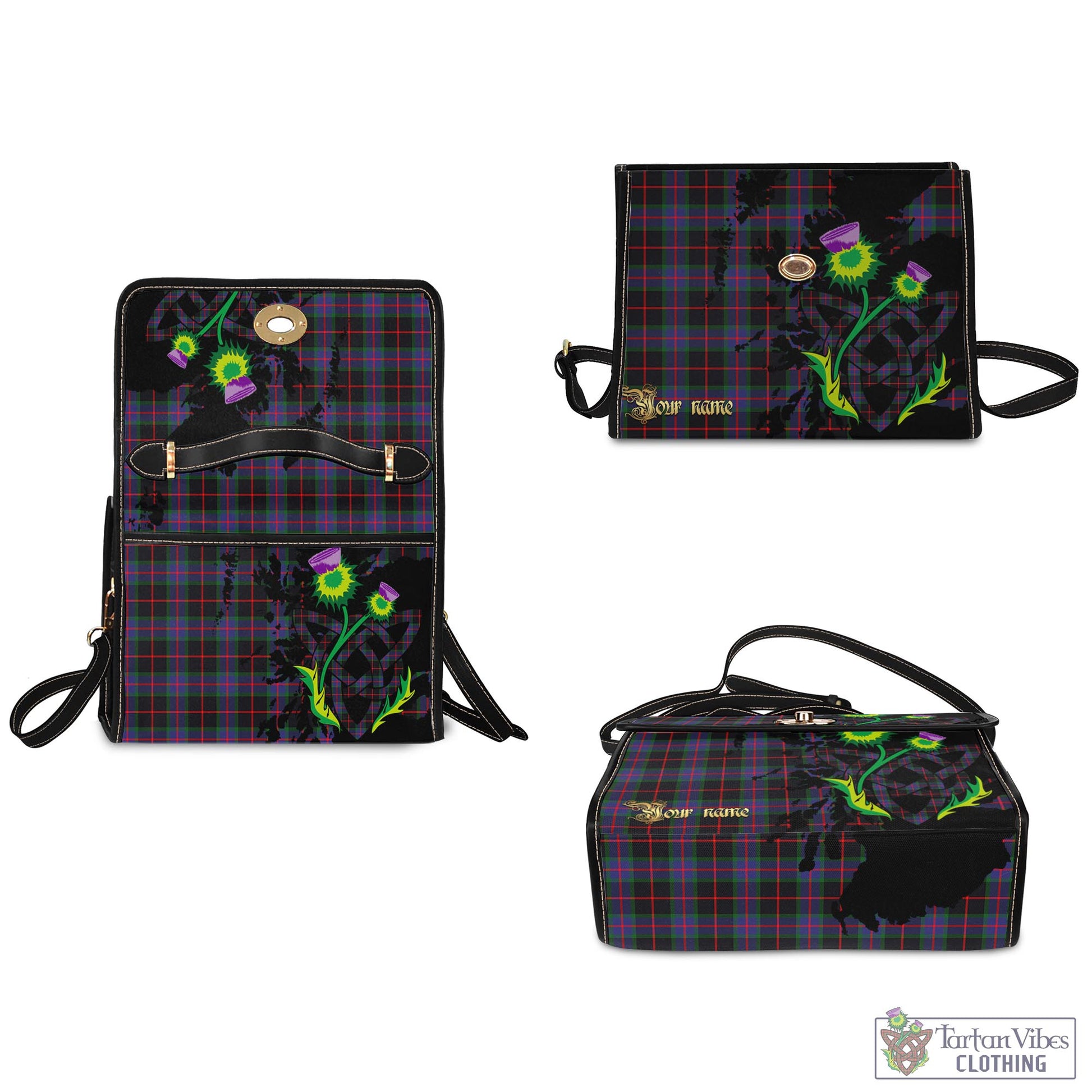 Tartan Vibes Clothing Nairn Tartan Waterproof Canvas Bag with Scotland Map and Thistle Celtic Accents