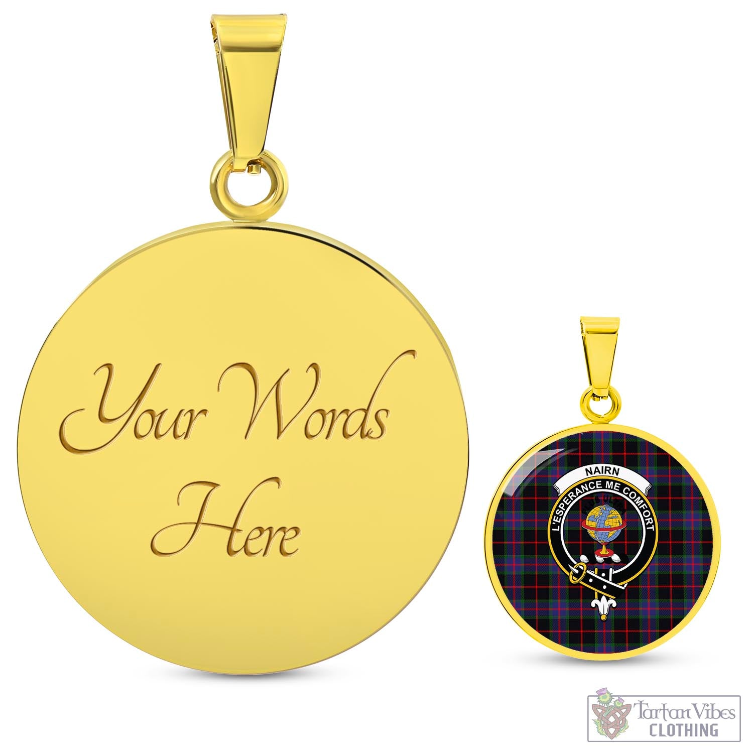 Tartan Vibes Clothing Nairn Tartan Circle Necklace with Family Crest