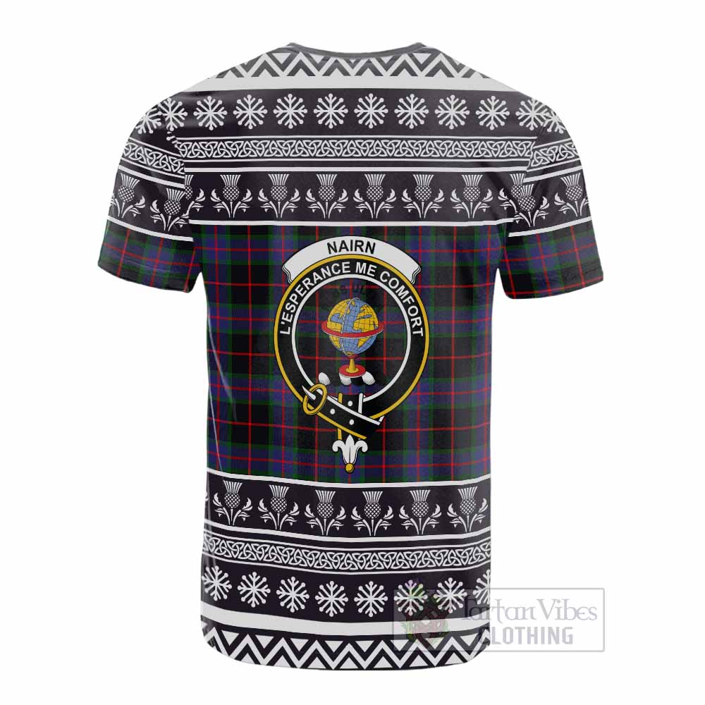 Nairn Clan Tartan Christmas Cotton T-shirt with Family Crest - Tartan Vibes Clothing